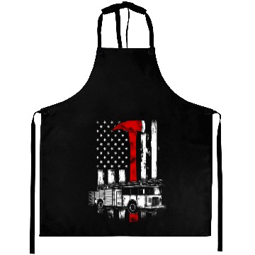 Discover American Firefighter Fire Truck Red Axe Flag Aprons