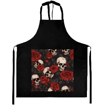 Discover Skulls & Red Roses Dark Gothic Elegant Pattern Aprons