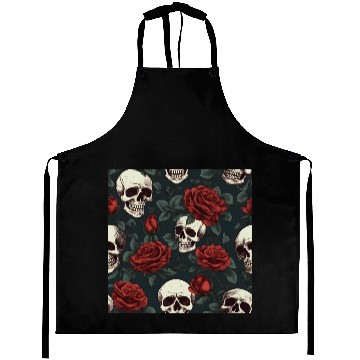 Discover Dark Elegant Gothic Pattern Skulls & Red Roses Aprons