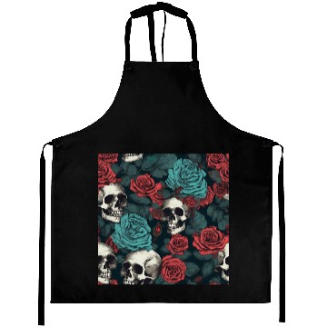 Discover Gothic Skulls & Red Roses Pattern Dark Elegant Aprons