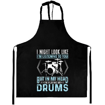 Discover In My Head I'm Playing My Drums Music Drummer Aprons
