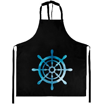 Discover Ship Wheel blue watercolor Aprons