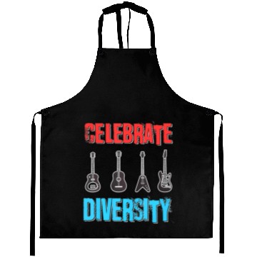 Discover Celebrate Diversity Funny Guitar Player Musician Aprons