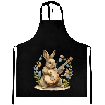 Discover Bunny Playing Banjo Guitar rabbit Easter bunny Aprons