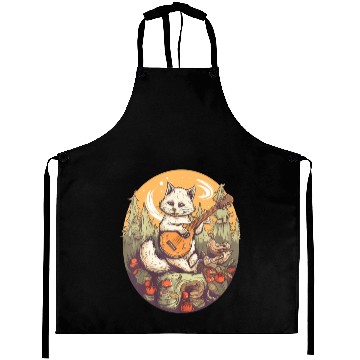 Discover Cat Playing Banjo In The Forest in Cottagecore Aprons