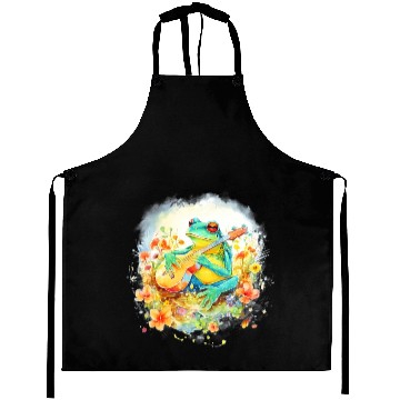 Discover Cottagecore Frog Playing Banjo Guitar Amphibian Aprons