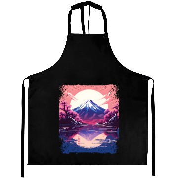 Discover Vaporwave Aesthetic Japan Sight Mount Fuji Volcano Aprons