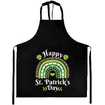 Discover Happy St Patric Day Leopard Print Rainbow Aprons