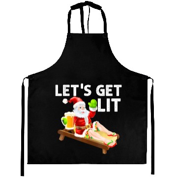 Discover Lets Get Lit Santa Funny Christmas In July Santa Aprons