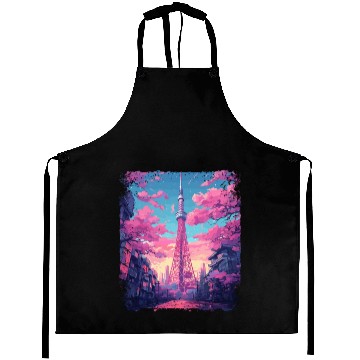 Discover Vaporwave Aesthetic Skytree Tokyo Japanese Sight Aprons