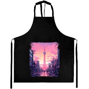 Discover Aesthetic Vaporwave Skytree Tokyo Japanese Sight Aprons