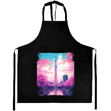Discover Aesthetic Skytree Tokyo Vaporwave Japanese Sight Aprons