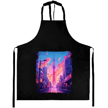 Discover Vaporwave Aesthetic Japanese Skytree Tokyo Sight Aprons