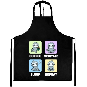 Discover Sloth Coffee Meditate Sleep Repeat Kawaii Aprons