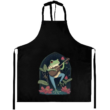 Discover Cottagecore Aesthetic Frog Playing Banjo Aprons