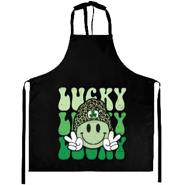 Discover St Patric Day Lucky Shamrock Smile Face Aprons