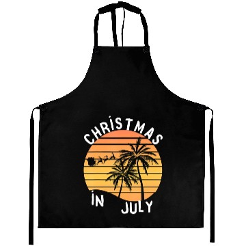 Discover Christmas In July Santa Sledge Sunset Palm Summer Aprons