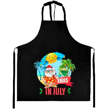 Discover Christmas in July santa hat Xmas funny Summer Aprons