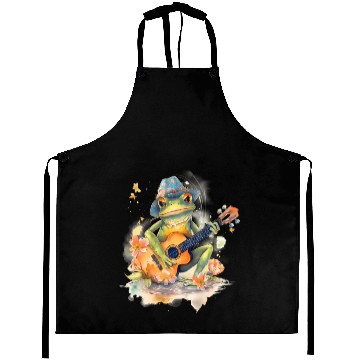Discover Cottagecore Aesthetic Frog Playing Banjo Guitar Aprons