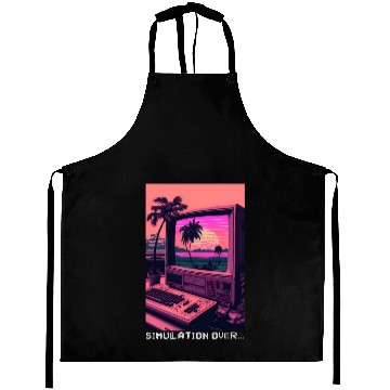Discover Simulation Over Retro Computer Monitor Vaporwave A Aprons