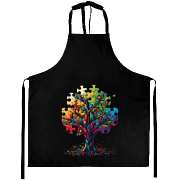 Discover Neurodiversity Autism Awareness Colorful Tree Puzz Aprons