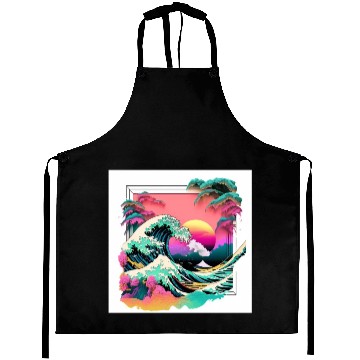 Discover Vaperwave Aesthetic Glitch Great Wave Retrowave Aprons