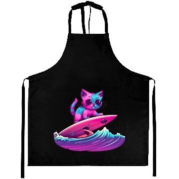 Discover Synthwave Surfing Cat Aprons