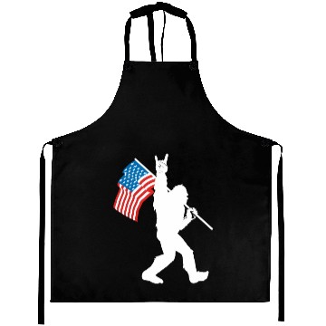 Discover Bigfoot Rock And Roll Usa Flag For Sasquatch Belie Aprons
