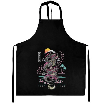 Discover Japanese Dragon Asian Neon retro 80s style Aprons