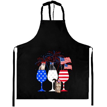 Discover Cat 4Th Of July Red White Blue Wine Aprons