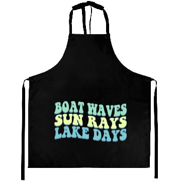 Discover Boat Wave Sun Rays Lake Days Summer Beach Blue Aprons