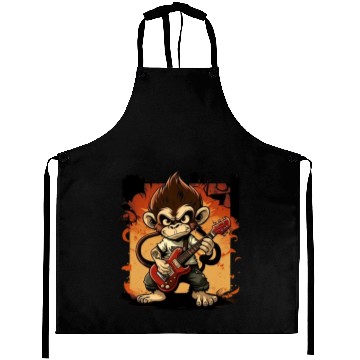 Discover Monkey Chimpanzee Playing Acousitc Rock Guitar Aprons