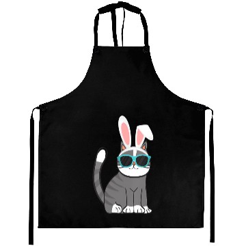 Discover Happy Easter Cat With Bunny Ears And Glasses Aprons