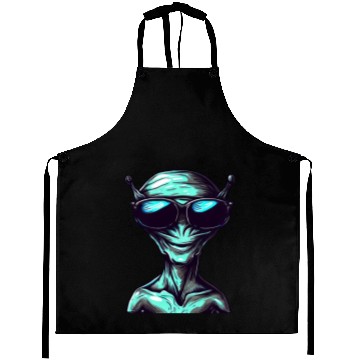 Discover Cool Green Alien with Sunglasses Aprons
