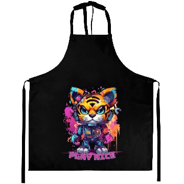Discover Play Nice Aprons: Robot Tiger Synthwave Graffiti Kids