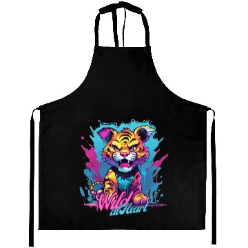Discover Vibrant Synthwave Sabertooth Tiger Graffiti Kids Aprons