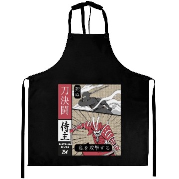 Discover Samurai Vs shinobi Warrior Comic Strip style Aprons