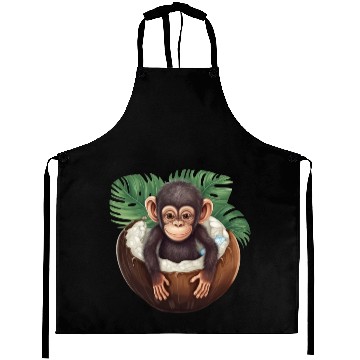 Discover Monkey Bathing in Coconut - Fun Summer Design Aprons