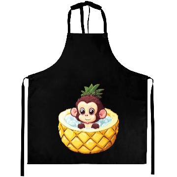 Discover Monkey Bathing in Pineapple - Fun Summer Design Aprons