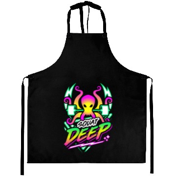 Discover Squat Deep Kraken Retro Neon Synthwave 80s 90s Aprons