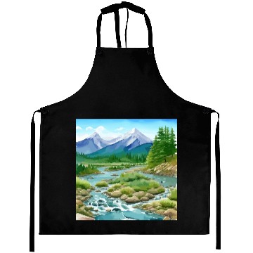 Discover Watercolor Mountain River Aprons