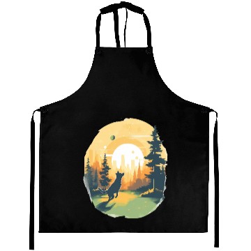 Discover Joyful Dog in Summer Park Aprons