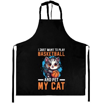 Discover Basketball Cat Basketball Player I Love Basketball Aprons