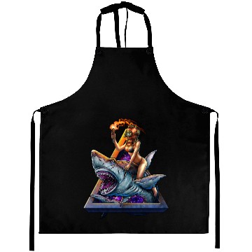 Discover Diver girl retro and angry shark #2 Aprons