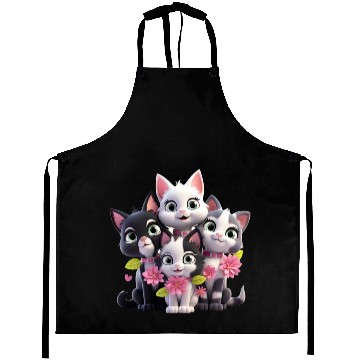 Discover Cute Cats with Flowers 3D Ai Art Aprons