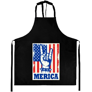 Discover Merica Rock Usa Flag July 4th Aprons