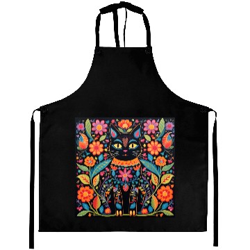 Discover Folk Art Cat Floral Aprons