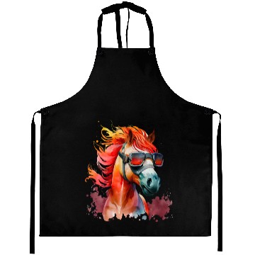 Discover Watercolor Cute Horse Superstar Horse Head Ai Art Aprons