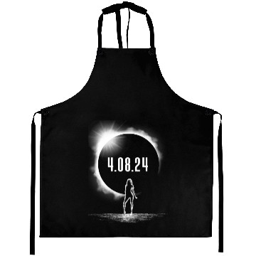 Discover Total Solar Eclipse Woman Silhouette 4.08.24women' Aprons