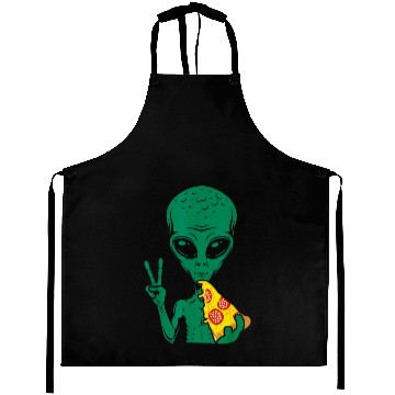 Discover Funny Alien Eating Pizza Alien Lover Aprons